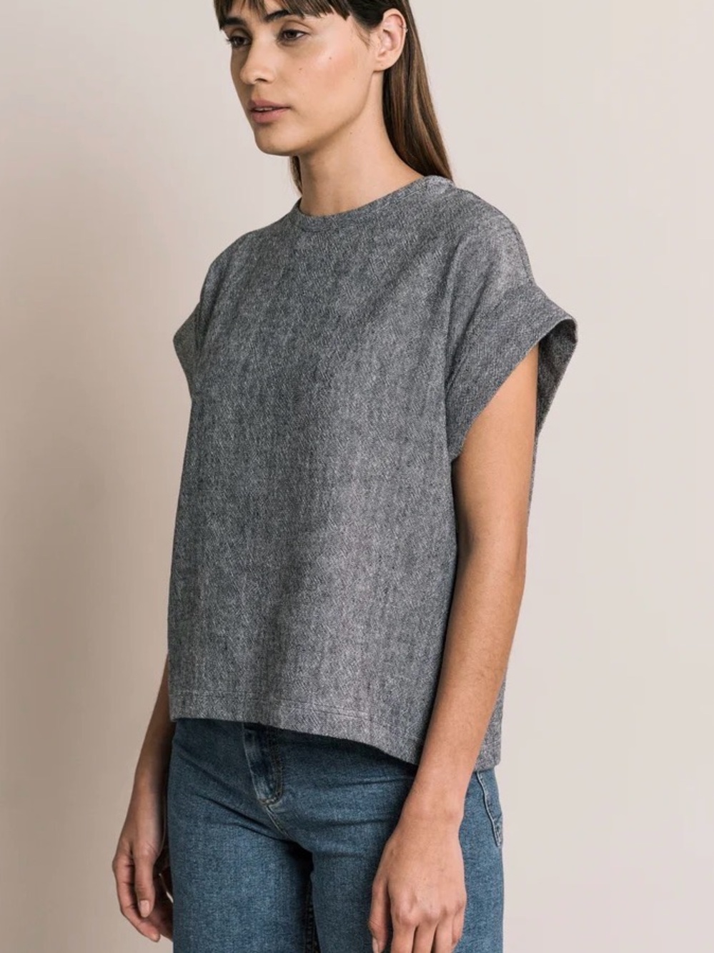 NWOT Francisco Cancino Linen Palenque Top neutral boxy size small - Picture 4 of 11